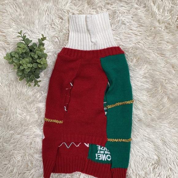 Time for Joy Dog Christmas Sweater 💗 Red Green & Ivory - Picture 4 of 13